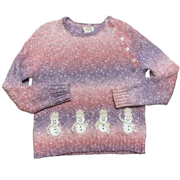 Talbots Sweaters - Talbots pink/purple novelty applique snowman sweater size large petite